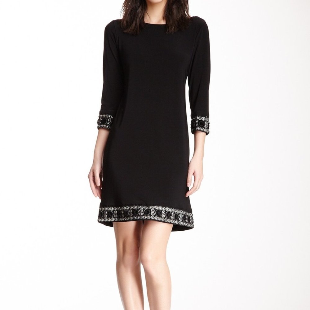 Tiana B. 3/4 Sleeves Solid Dress w/Beaded Trim